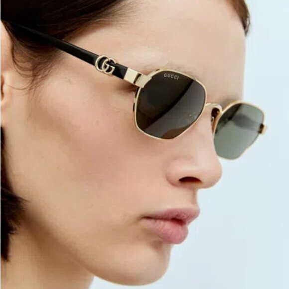 Gucci Accessories - NEW AUTHENTIC GUCCI GEOMETRIC WOMEN SUNGLASSES GOLD GRAY BLACK